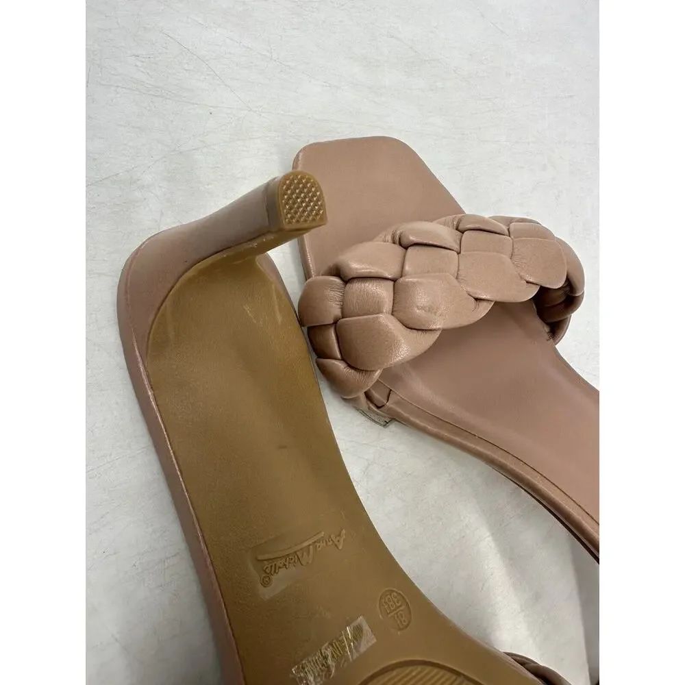 Anne Michele Size 8.5 Women Braided Strep Heels Shoes Sandals Beige